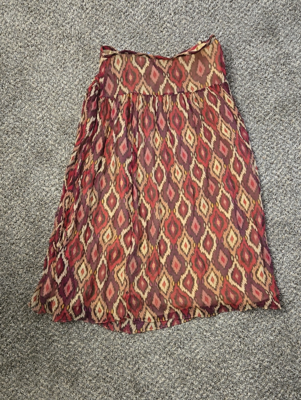 Valerie Stevens Red and Cream Ikat Midi Skirt Silk